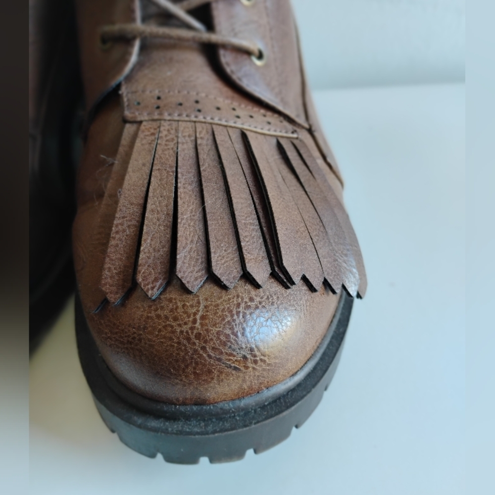 Rare Vintage Looking Brown Vegan Leather Ankle Boots - Picture 7 of 13